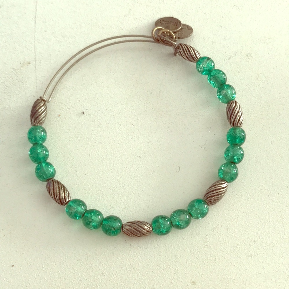 Alex and Ani silver and green beaded bangle